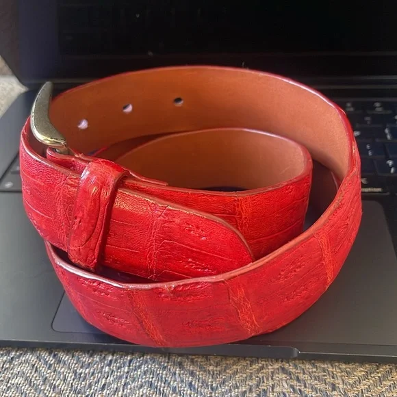 Peter Millar Red Croc Embossed Leather Belt Size: 40